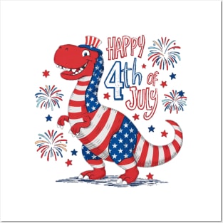 Happy Birthday America t-rex Posters and Art